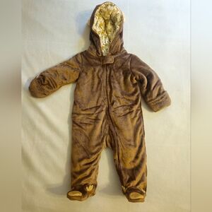 Brown Fleece Moose Baby Onesie with Hood